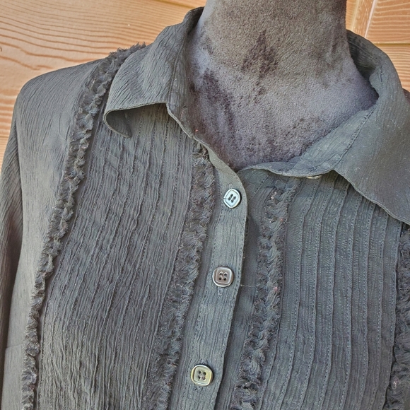 Emma James Sheer Ruffle Front Elegant Black Women's Button-Up Top Size 16W EUC - Picture 6 of 16